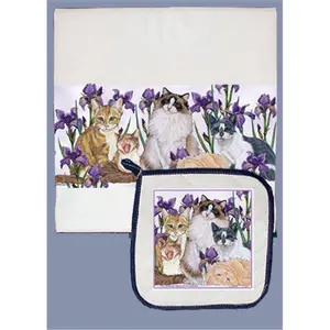 212 MAIN Pipsqueak Productions 2-Piece Kitchen Cleaning Set - Decorative, Absorbent Cat Dish Towel and Pot Holder, Gift-Ready