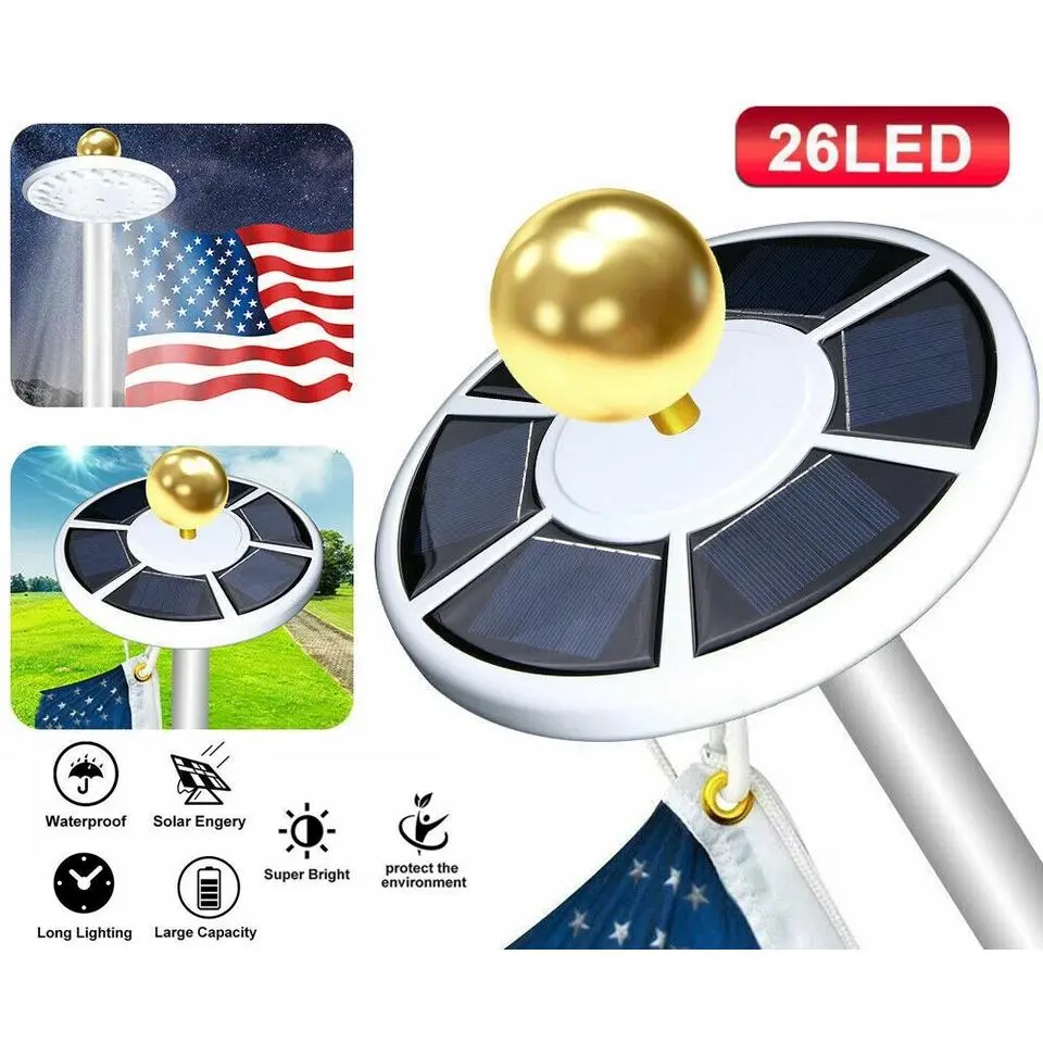 Solar Flag Pole Light with 26 LEDs, Auto Light Sensor, 2000LM Ultra Bright, IP67 Waterproof, 6 Solar Panels, Long-Lasting Battery, 60-Second Tool-Free Installation for Outdoor Flagpoles