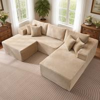 Beige Plush Corduroy Right Chaise