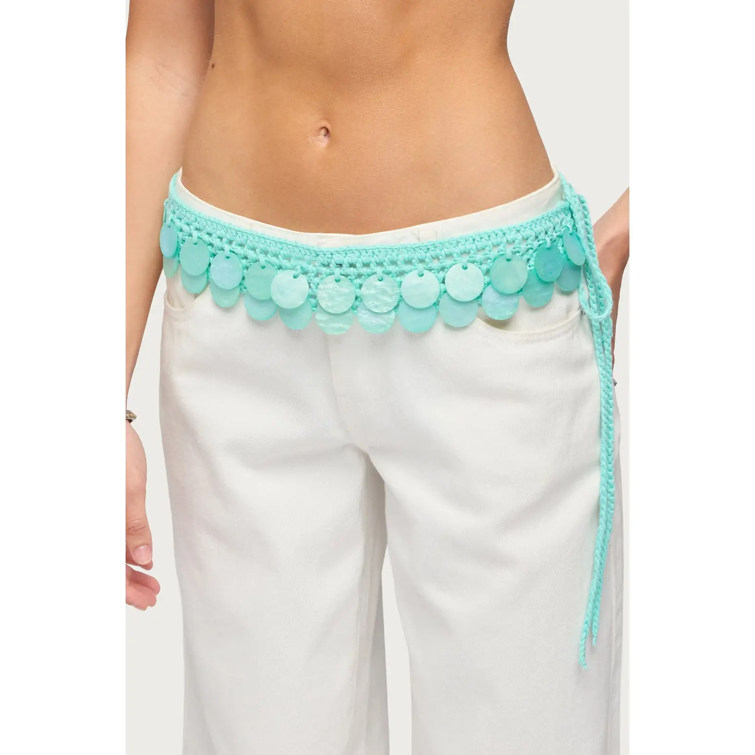 Iridescent Disk Crochet Tie Belt