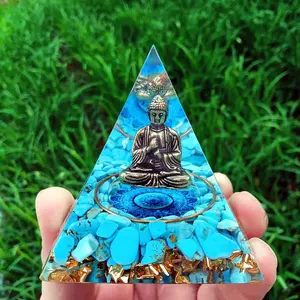 Artificial Crystal Buddha Triangle Pyramid Ornament, Religious Decor, Religious Ornaments, 1 Count Handmade Desktop Decoration, Desk Decor for Home & Office, Gift for Family & Friends