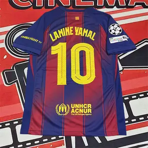 2025 2026 Home Red Blue Yamal 10 Short Sleeve Soccer Jersey