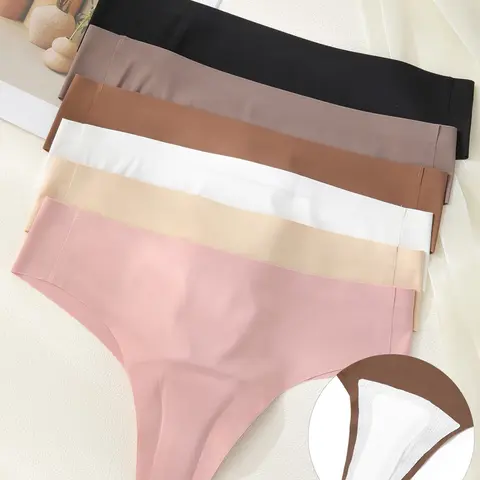 6 Pcs Women's Seamless Slim Fit Thong Panties, Anti-Chafing Yoga Fitness Underwear, Invisible Triangle Line, Casual All Seasons, Plain Pattern, Seamless Undergarment, Fitted Panties, Plain Panty