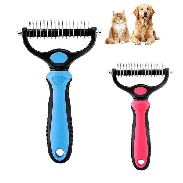 Pet Grooming Brush-Double Sided Hurtless Shedding and Dematting Undercoat Rake Comb for Dogs and Cats, No More Nasty Shedding or Flying Hair