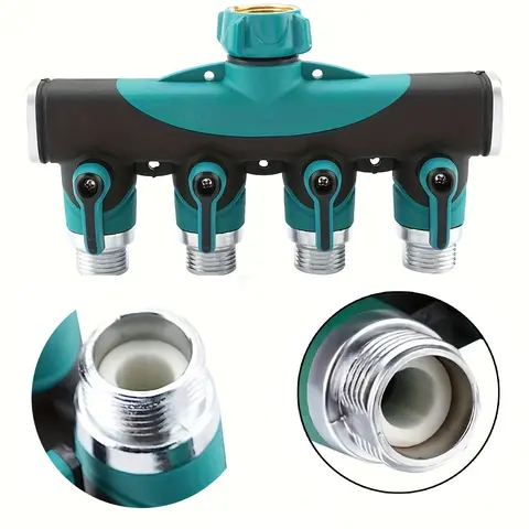 Brass Metal 2-Way 3/4 Inch Leakproof Split Hose Splitter - Heavy Duty Durable Construction, Outdoor Y Connector with Dual Shut Off Valves, Easy Install, Quick Watering, Fits US Standard Threads, Ideal for Lawn & Garden Hoses, Teal Black Home Supply