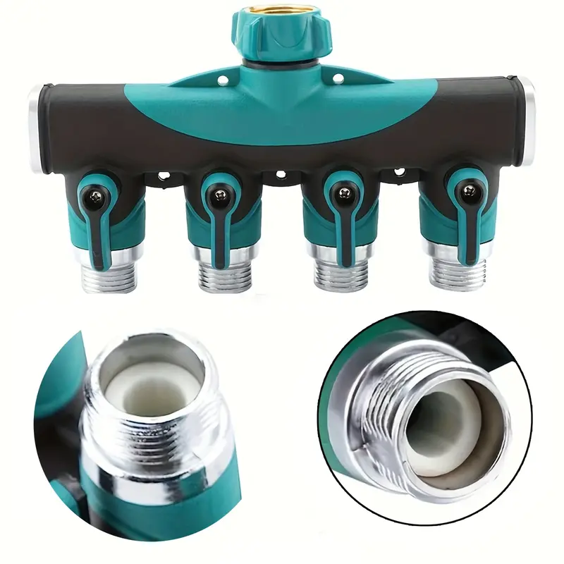 Brass Metal 2-Way 3/4 Inch Leakproof Split Hose Splitter - Heavy Duty Durable Construction, Outdoor Y Connector with Dual Shut Off Valves, Easy Install, Quick Watering, Fits US Standard Threads, Ideal for Lawn & Garden Hoses, Teal Black Home Supply