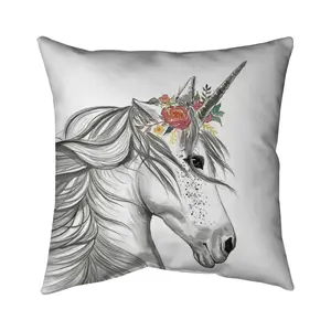 Begin Home Decor 5542-2020-CH12 20 x 20 in. Magic Unicorn White Illustrative Outdoor Throw Pillow