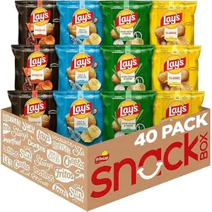 Lay's Potato Chips 4 Flavor Variety Pack 1 oz Single Serve Bags 40 Pack Crispy Snack Kosher Certified Gluten-Free