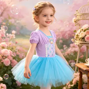 Girls Mermaid Ballet Tutu Dress - Purple & Blue Sparkle Shell Princess Dance Costume for Toddlers