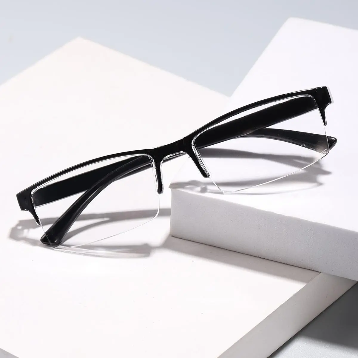 Men's Business Style Half Frame Rectangle Pure Color Reading Glasses, Lightweight Durable Trendy Unisex Eyeglasses for Daily Use, Rectangular Eyeglasses
