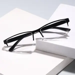 Men's Business Style Half Frame Rectangle Pure Color Reading Glasses, Lightweight Durable Trendy Unisex Eyeglasses for Daily Use