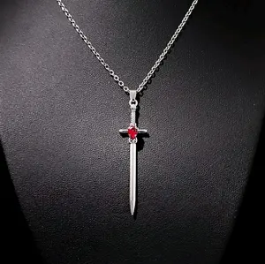 18" Silver Red Crystal Sword Necklace 021