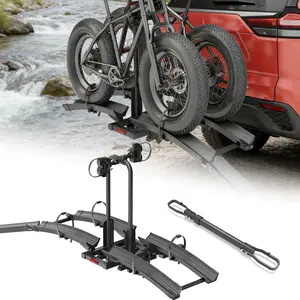 【EYOUHZ】Foldable EBike Rack with Ramp for 2 Heavy Ebike, Fits 5'' Fat Tire Hitch Bike Rack, XXL Wheel Straps, Lockable & Tiltable, for Cars, SUVs, Trucks, Trailers