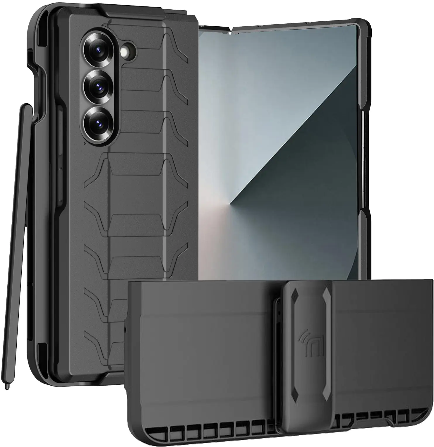 Case and Belt Clip Combo for Samsung Galaxy Z Fold 6, Nakedcellphone Cover and Hip Holster Holder [Rotate, Stand, S-Pen Slot] for Z Fold6 Phone (SM-F956U, 2024)