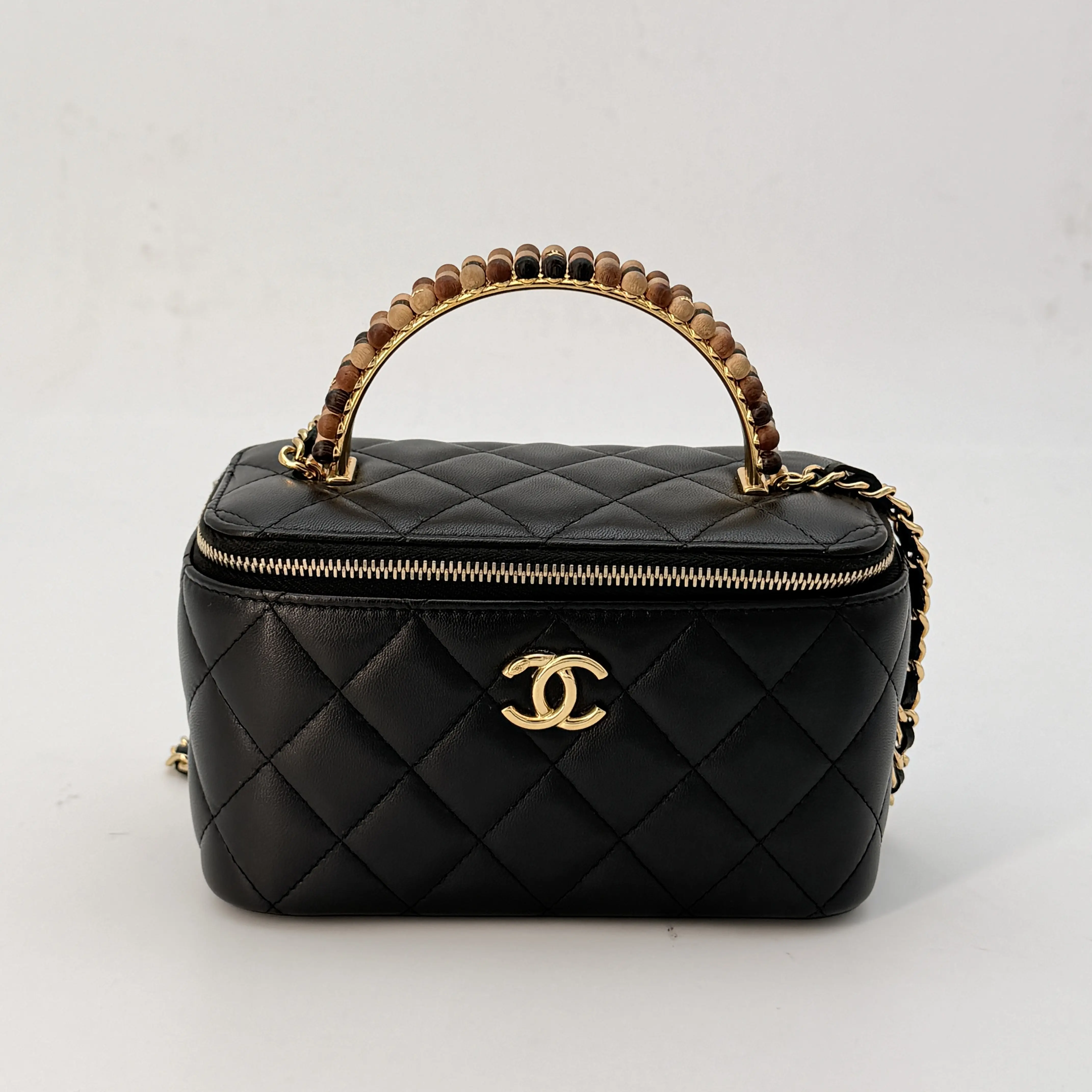 Pre-owned CHANEL lambskin Crossbody Bags Vanity Case Quilted Top Handle Chain Bag