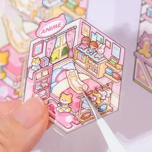 13 Sheets/pack Palm Heart Series Pet Sticker Book, Mini Scenery Hand Account Material, 3D Scene Collage, Creative Portable Stationery Stickers