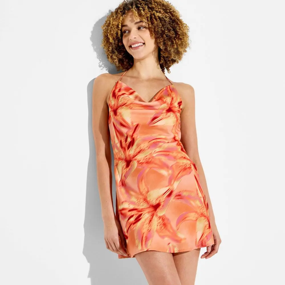 Women's Mini Cowl Dress - Wild Fable Orange Floral M
