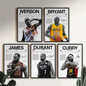 Iverson, Kobe, LeBron, KD, Curry Poster, Basketball Sports Poster  Home Wall Art  Decorative Art Piece