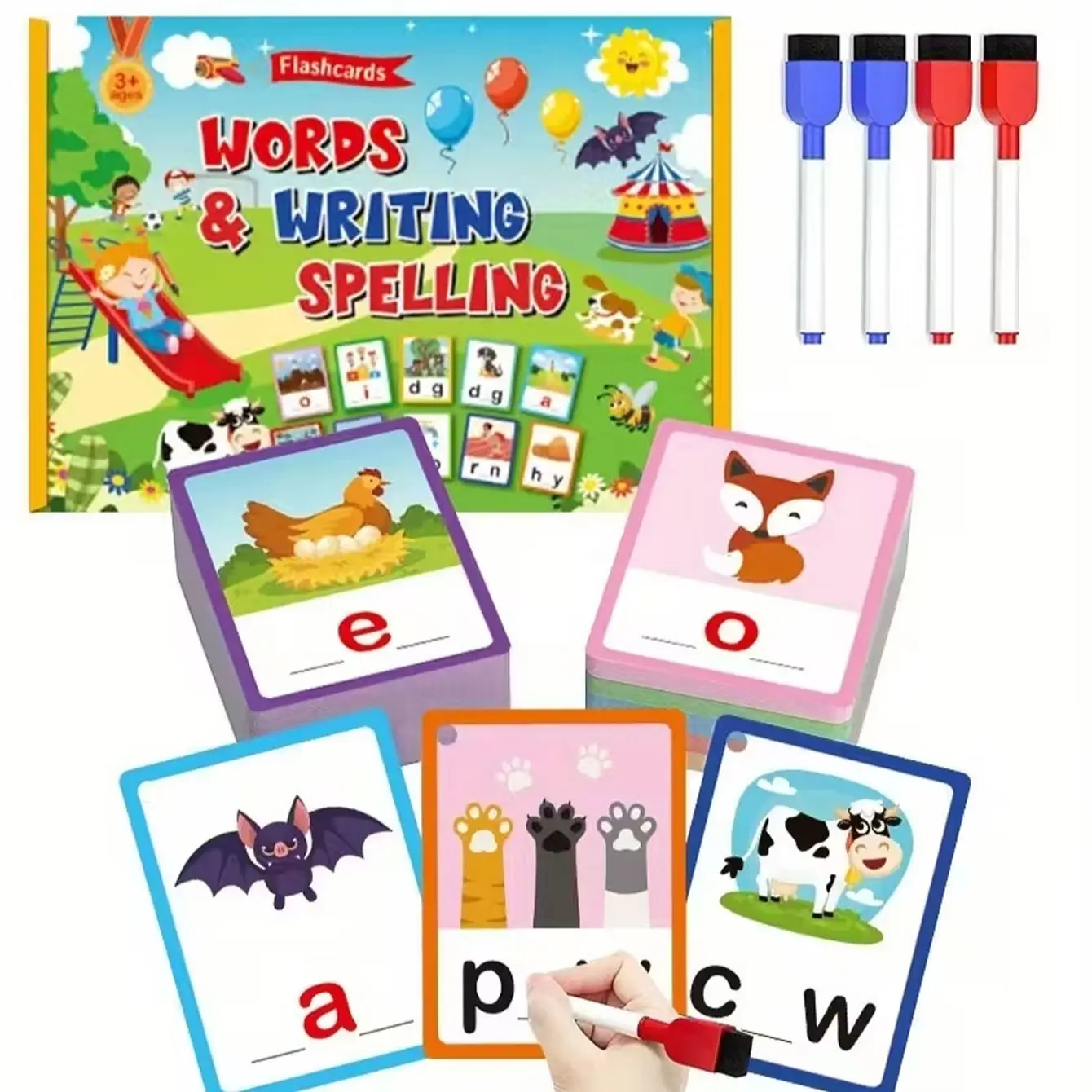 100 Cvc Word Flashcards, Home Education Supplies, Preschool Learning Tool, Reading Game, Montessori Toy, Teaching Aid, Colorful Learning Tools