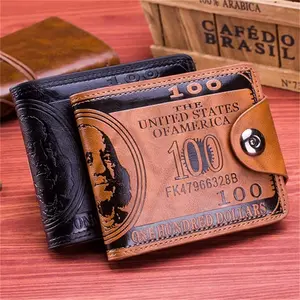Classic Men’s PU Leather Wallet Hasp Zippered Card Holder & Coin Pocket 100 US Dollar Pattern, Slim Design Ideal for Everyday Use & Stylish Organization