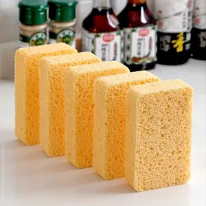 6 Counts Non-Scratch Scrub Sponges,Thickened Sponge, Thickened Soft Sponge, Ideal for Non-Stick Cookware, Compressed Wood Pulp for Dishes & Kitchen, Sinks, and Household Cleaning