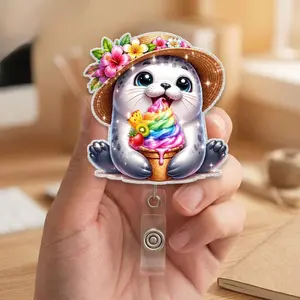 Summer Seal Badge Reel | Cute Beach Ocean Retractable ID Holder | Tropical Animal Nurse Work Accessory
