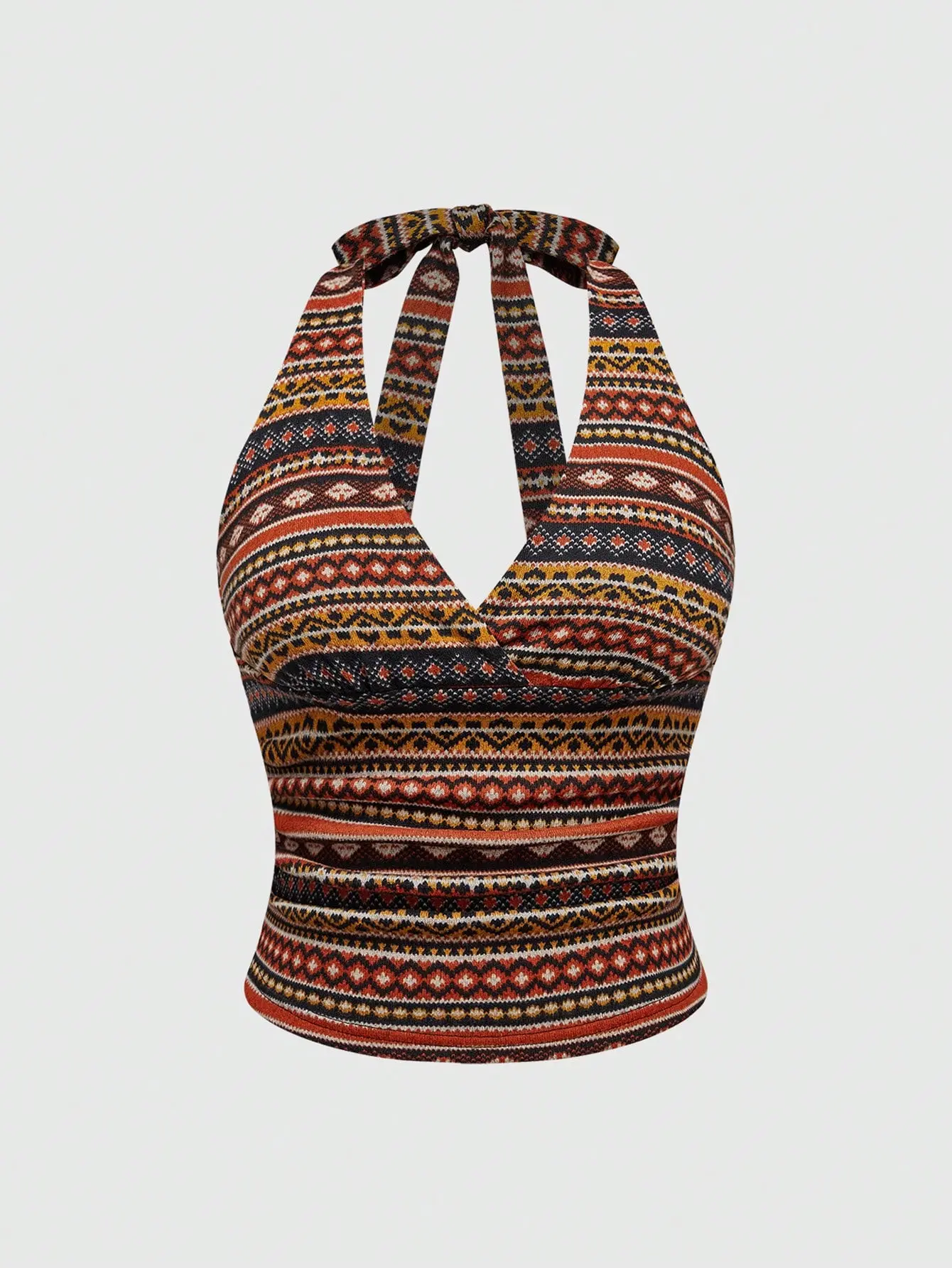 Women's Country Retro Hippie Totem Print Halter Tank Top, Boho Y2K Sleeveless Crop Cami, Vintage Festival Summer Going Out Top