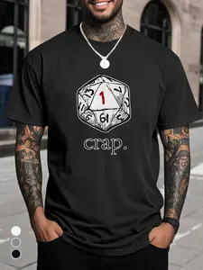 Mens White DD Inspired Tshirt D20 Dice Crap Tabletop RPG Graphic Tee for Gamers Casual Gaming Apparel with Funny Roleplay Design Machine Washable Summer Shirt