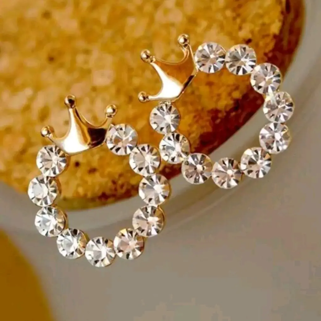 Princess Crown Stud Earrings Elegant