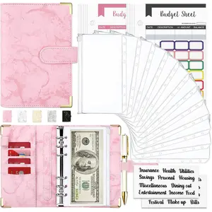 Budget Binder,  Envelopes for Budgeting,  Organizer for , 28 count Budget Binder with  Envelopes, Marble 6-Ring  Saving Binder()