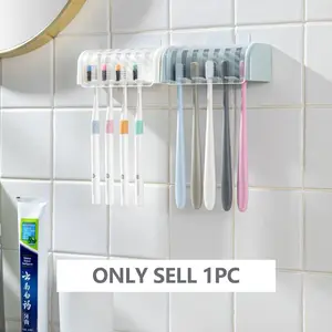 Self-Adhesive Wall-Mounted Toothbrush Holder, Plastic Bathroom Organizer for Dorms & Showers, Holds 5 Toothbrushes, No Power Needed