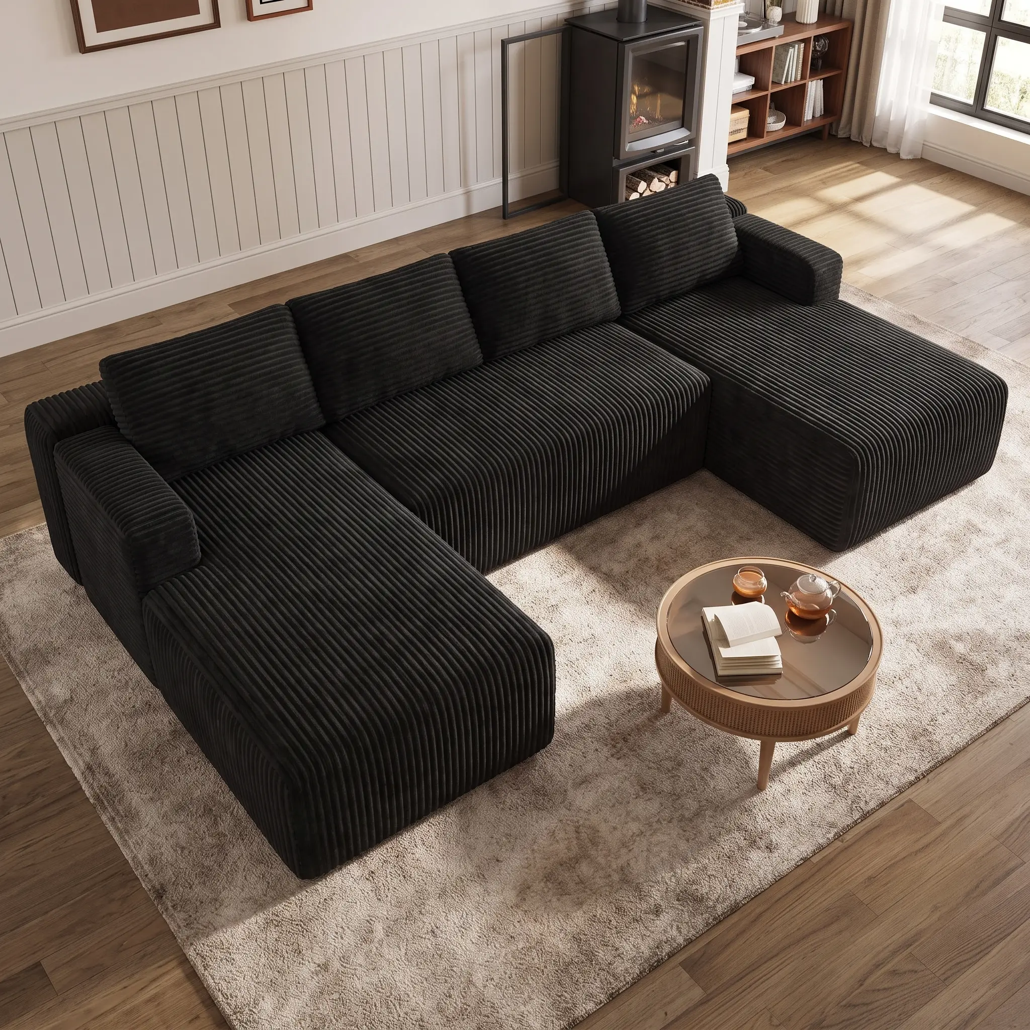 【2 Packages Shipping] L-Shape Plush Corduroy Velvet Modern Sofa with Deep Seat, Upholstered Couches for Living Room & Bedroom, No Assembly Required,DealsForYouDays