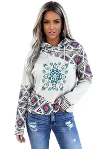 Hoodies for Women  Aztec Geometric Print Drawstring Long Sleeve Casual Sweatshirt Hooded Pullover Tops for Daily Wear