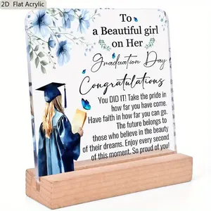 Graduation Theme 2D Flat Acrylic Desktop Decoration Logo and Plaque, Wood Material, Perfect for Home Office & Party Decorations, Decorations Supplies, Ideal Graduation Gift