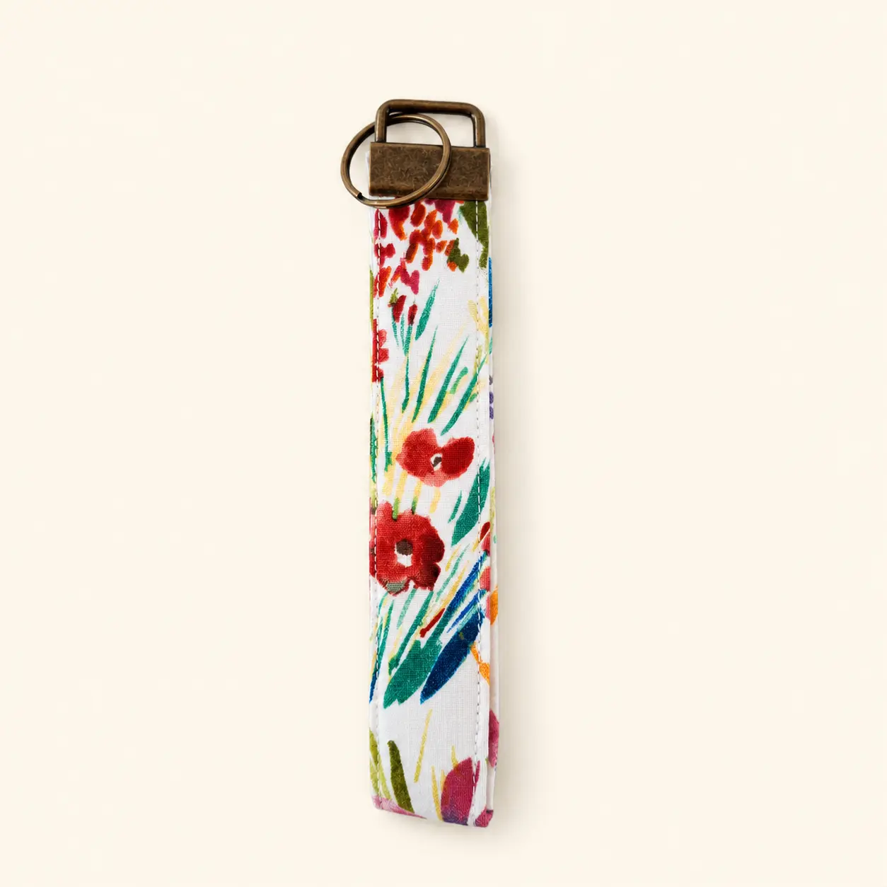 Red Multi-Floral Wristlet Keychain, Fashion Costume Jewelry Accessory, Keychain for Car Keys