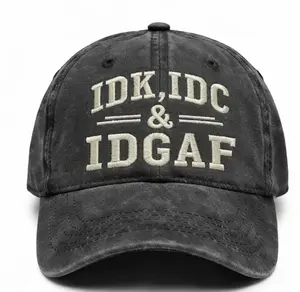 IDK IDC & IDGAF Embroidered Cap, IDK IDC IDGAF Respectfully Baseball Hat, Vintage Washed Distressed Dad Hat, Funny Trucker Cap for Men Women, Adjustable Sarcastic Meme Dad Hat Gift for Grandma, Grandpa