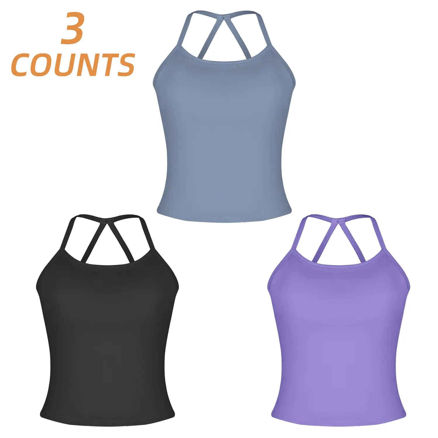 Women's 3-Pack U-Neck Camisole Sexy Cute Cross Back Spaghetti Strap Tank Tops Minimalist Basic Sleeveless Lounge Tops Womenswear Soft