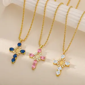 Foxgirl Unique Elegant virgin mary Cross Pendant Necklace Adjustable Size Waterproof and hypoallergenic Necklace for women girls Church holiday gift Fashion Jewelry Jewlery Jewellery