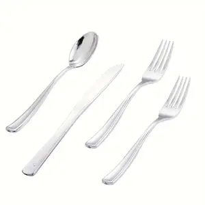 Wellife 400PCS Plastic Cutlery  Include 200 Forks, 100 Spoons, 100 Knives, Silver Disposable Silverware Perfect for Wedding, Party