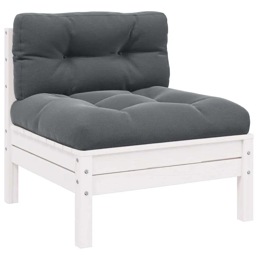 vidaXL Patio Middle Sofa with Cushions White Solid Pinewood, outdoor middle sofa, wooden middle sofa, outdoor sofa, outdoor middle sofas 806635