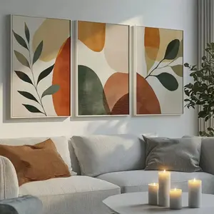 3 Pieces Neutral Abstract Terracotta Art, Contemporary Country Style Wall Mural, Rustic Earthy Home Art, Nature Inspired Gallery Decor, Earth Tone Painting, Wall Decor for Living Room and Farmhouse, Framed or Unframed Options Available.