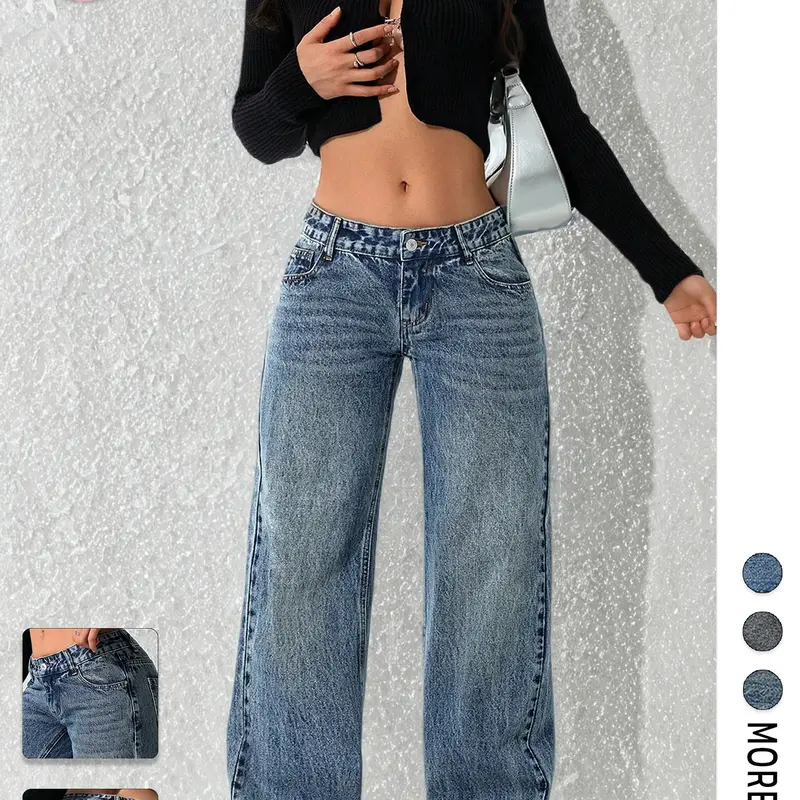 Flvsun Women's Low Rise Baggy Jeans - Lady's Loose Washed Stretch Denim Bottoms, 2000s Baggy Fit Streetwear, Minimalist Urban Pants, Black Easter & Thanksgiving Wear,sohochic