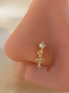 L Shaped Cross Design Nose Ring, Fashionable Nose Piercing Jewelry for Women & Girls, Trendy All-match & Exquisite Jewelry for Birthday Gift
