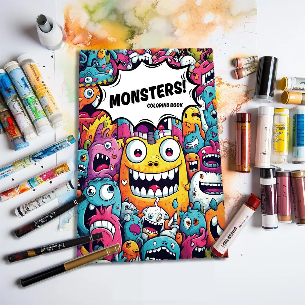 Monsters Design Art Coming Themed Coloring Books, 1 Count Colorful Funny Stress Relief Coloring Book, Adult Positive Thinking Coloring Book, Art Drawi