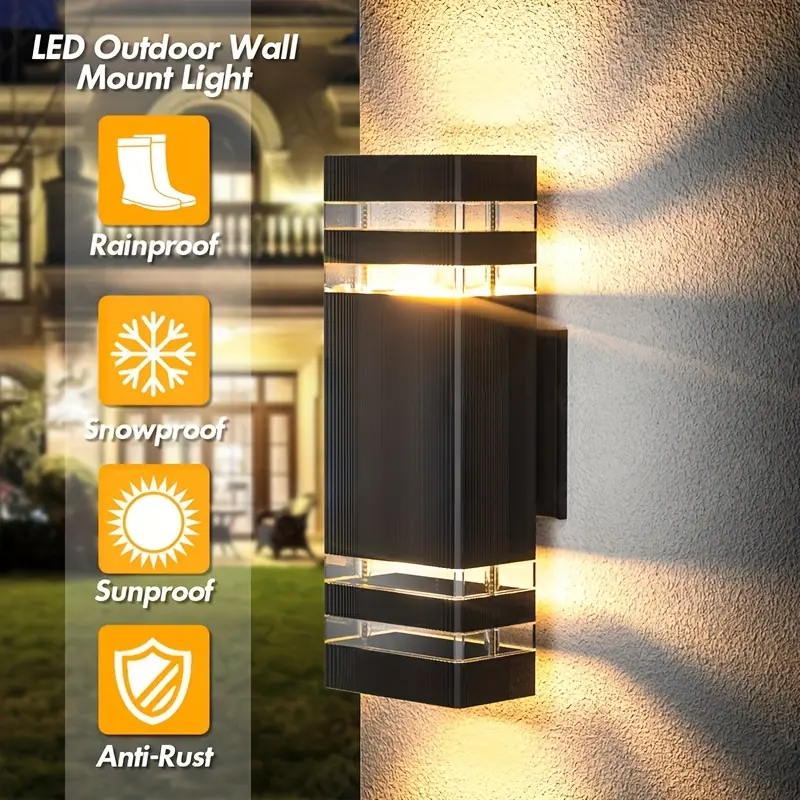 2-Pack Modern Black Outdoor Lighting Fixtures, Square Ceiling and Base Outdoor Wall Lights, Exterior Lighting Fixtures, Aluminum Outdoor Lighting for Residential Porch and Garage, Suitable for Gardens, Basements, and Patios