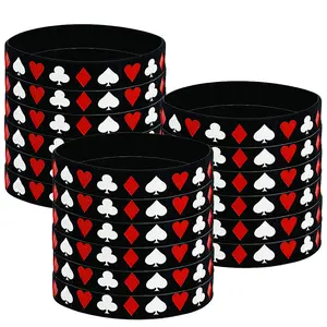 10/30/50count Casino Silicone Wristbands Bracelets Red Black Silicone Bracelets Poker Stretch Wristbands Vegas Night Party Favors