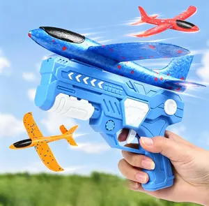 Foam Glider Airplane Launcher Toy, Outdoor Flying, Fun Gift for Boys and Girls Ages 4-12, Blue Launcher, Long Flight Distance Gliders
