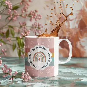 Be Yourself Rainbow Hearts Ceramic Coffee Mug
