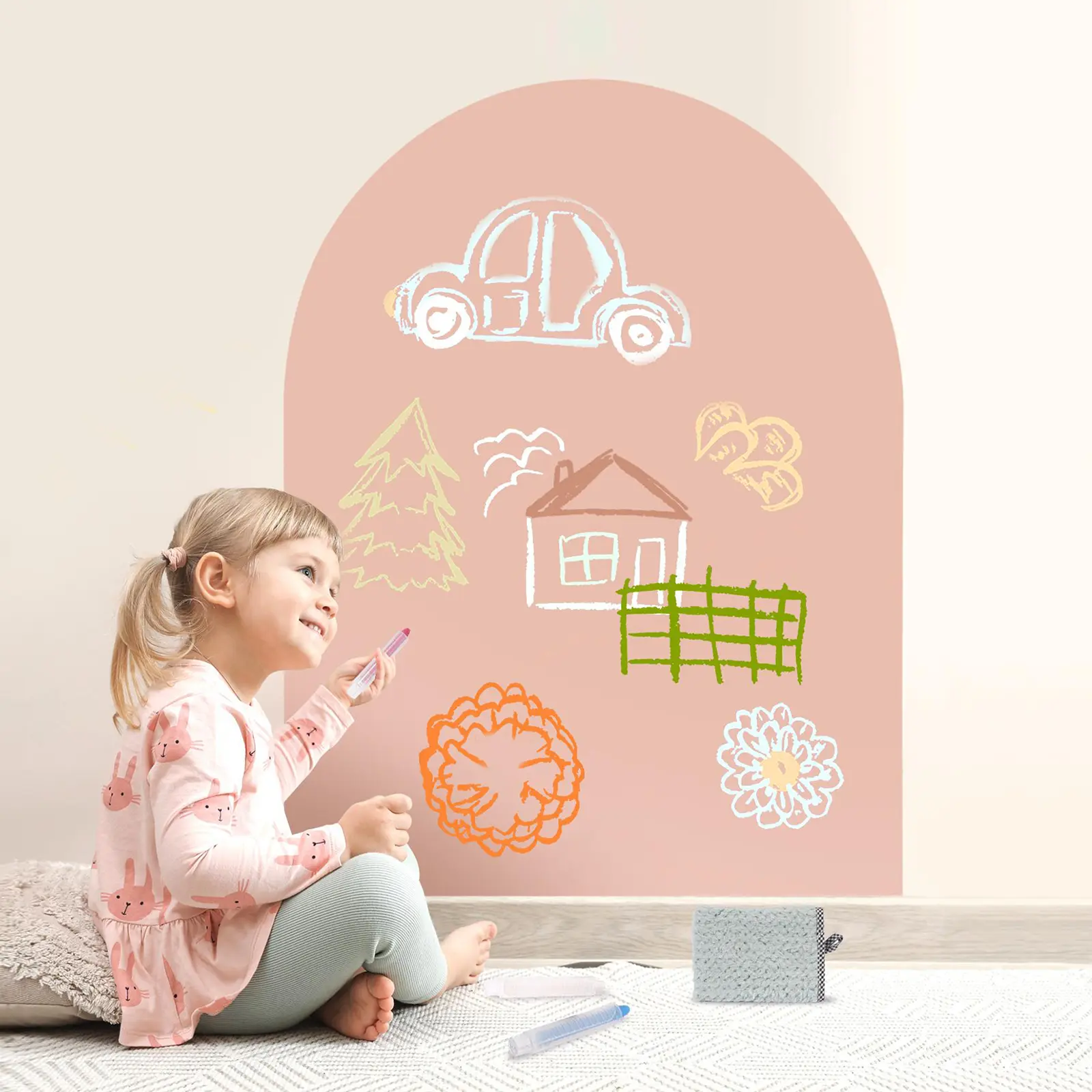 Home Decor Magnetic Wall Decal Arch for Kids, Chalk Board Sticker,  31" X 39" Camel Pink Decor Decorative Minimalist Ornaments stick wall decals Removable girl room accessories kitchen decor