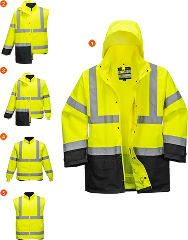 Professional Safety Jacket for Men, Executive Color-Block Style with a 5-in-1 Convertible Design and Reflective Trim for Office or Party, Executive Hi-Vis Jacket, Safety Wear, 7Xl